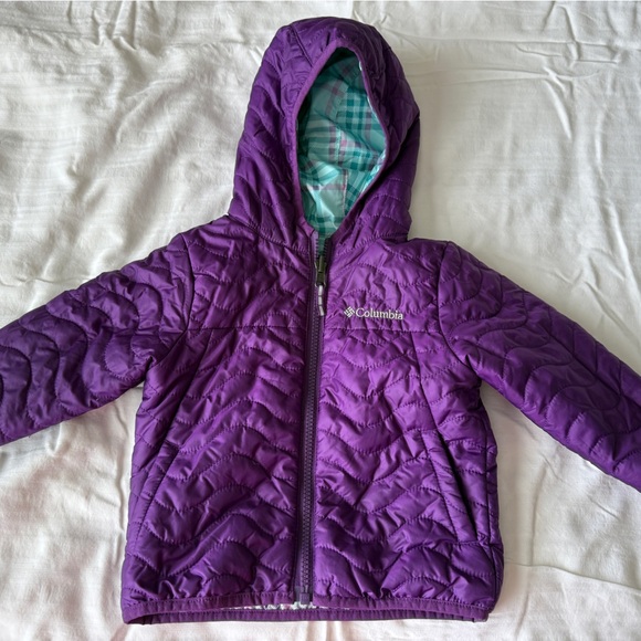 Columbia Other - Columbia Puffer Purple and Teal Plaid Hooded Reversible Jacket